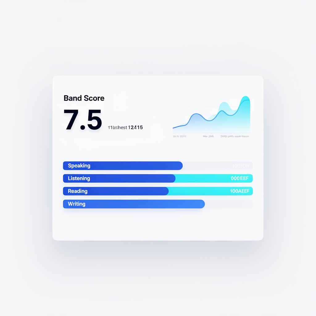 ScoreMyIELTS dashboard preview with band score and skill breakdown